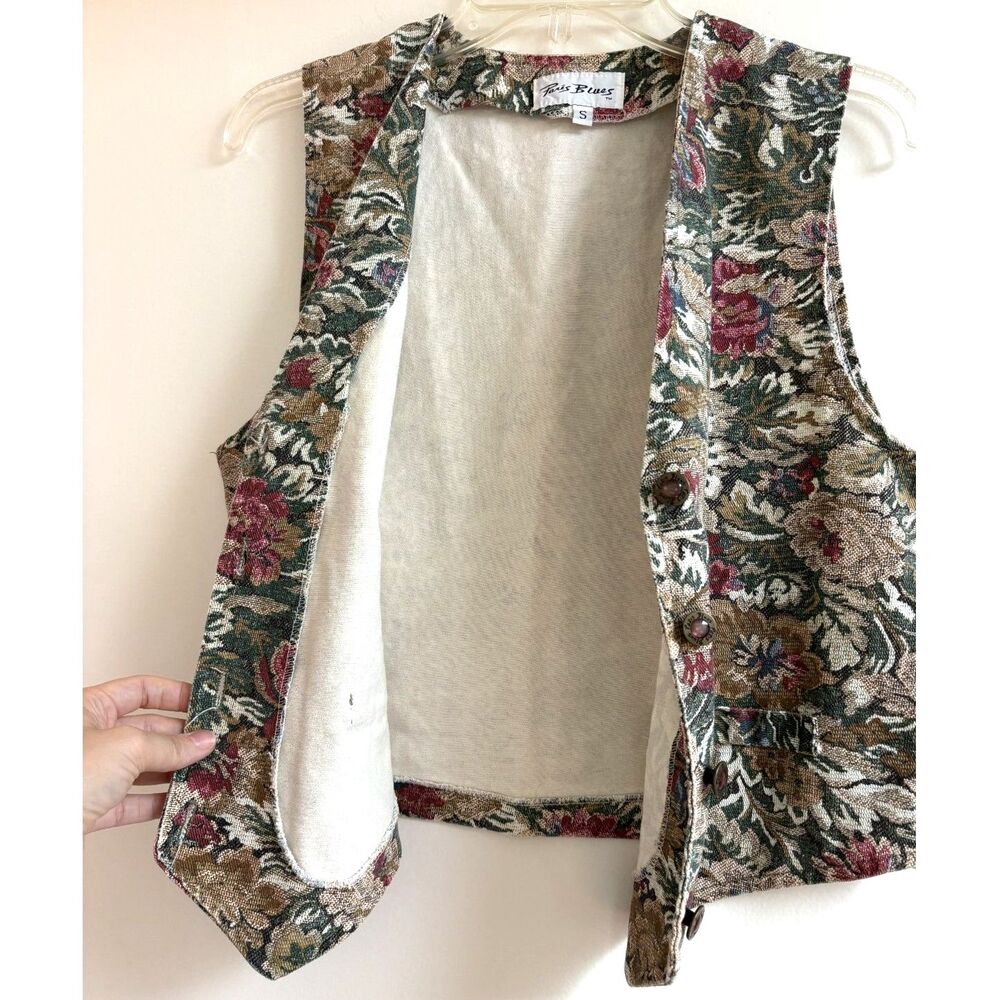 Paris Blues Vintage Tapestry Floral Vest S USA 90s Cotton Brocade Waistcoat Boho - Picture 3 of 8